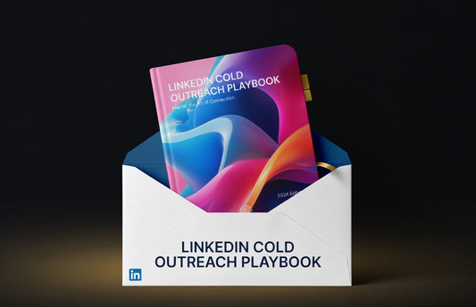 Linkedin Cold Outreach Playbook in a colorful envelope on a dark background